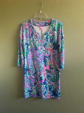 Lilly Pulitzer Vibrant Floral Tunic Dress Cover-Up in Blue, Pink & Green